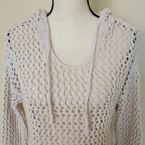 Nicole Miller Artelier Crochet Drawstring Hood Stretchy Long Sleeve Top Size XS - Picture 2 of 14